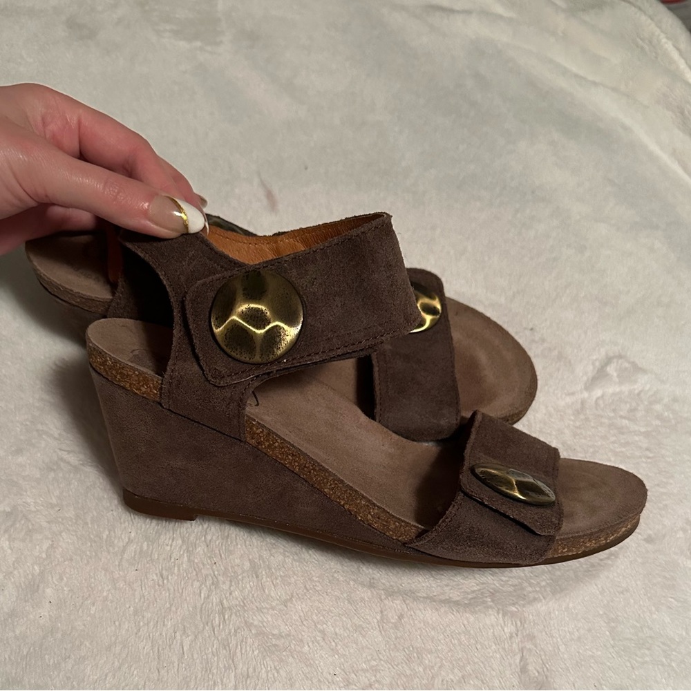 TAOS Brown Buckle Wedge Size 7-7.5